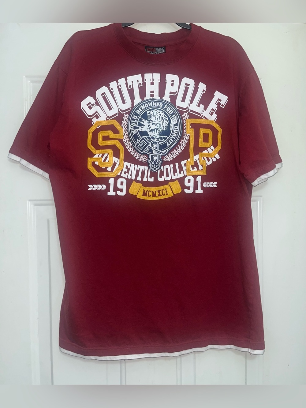 Vintage Y2K Southpole Size XL Men’s Layered T-shirt Patchwork Maroon Yellow